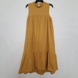 English factory dress mustard yellow  midi hi-low